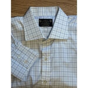 New & Lingwood Men's 17-43 Dress Shirt Blue Windowpane Check 100% Cotton England
